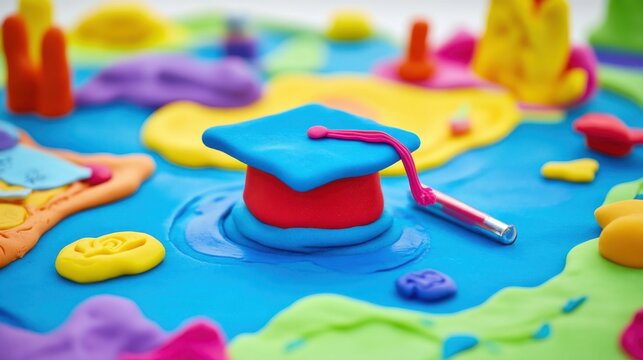 Colorful Clay Graduation Cap Sculpture