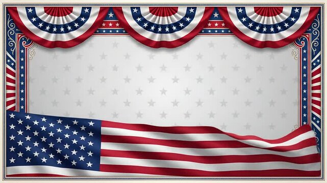 Animated patriotic background with waving flag and festive bunting frame