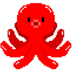 a red octopus sea animal character pixel art illustration for marine life and seafood concept © Amita