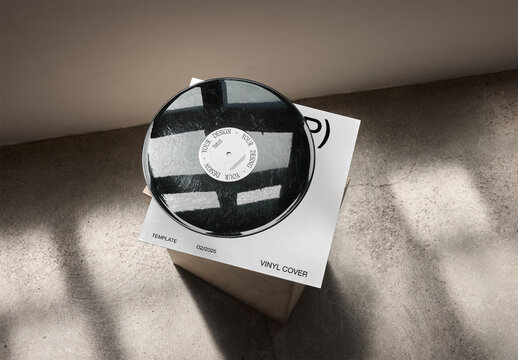 Mockup Of Customizable Vinyl Record On Sleeve Atop Wooden Pedestal