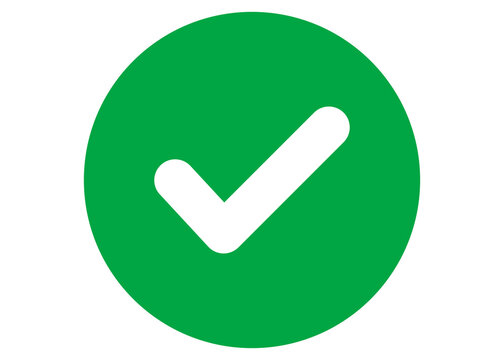 Green circle tick mark icon png image on transparent background. Flat approved checkmark symbol for success