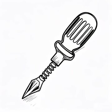 Hand Drawn Screwdriver Awl Tool Animation Loop White Background Construction Repair Icon Illustration Design Sketch Doodle Outline Drawing Art