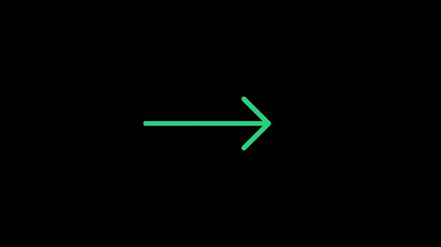 Green outlined right arrow gently pulses larger and brighter, minimalist directional interface symbol, high quality video footage, navigation, motion, graphic on transparent background, outline, pulse