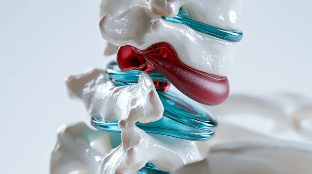 Medical - 3D spine model showing a herniated disc and nerve compression