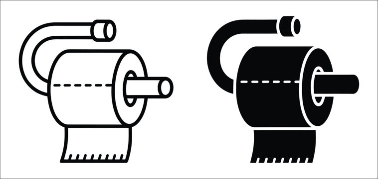 Toilet Paper Roll Icon, line, outline, and solid vector styles featuring a bathroom tissue roll on a holder for hygiene, sanitation, and restroom design