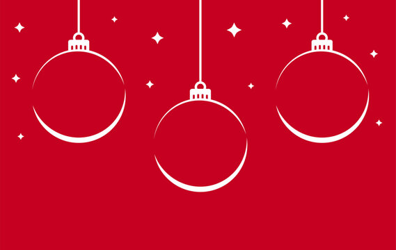 Christmas balls background. White ornaments on red background. Vector illustration.