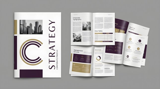 Professional business strategy brochure design mockup with clean layout for corporate marketing and financial reports