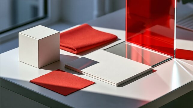 Blank Brochure Mockup with Package Box and Fabric Swatches