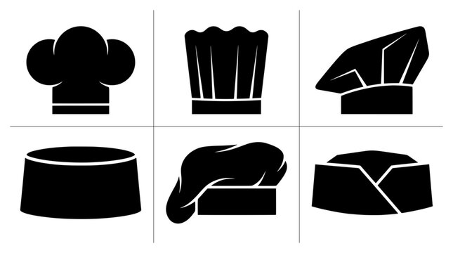 Chef hat silhouettes set with toques and caps for culinary professionals, restaurant signage