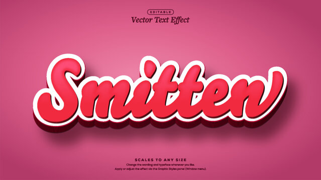 Smitten red script lettering 3d text effect with white outline on pink valentine's day background