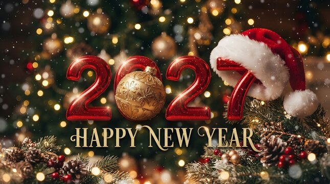 A dazzling and festive celebration of the upcoming year 2027 filled with the warmth of christmas cheer and the hopeful anticipation of a joyous new