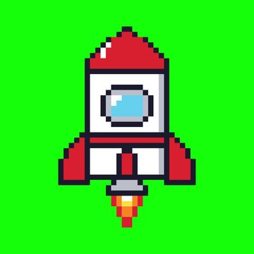 Pixel Art Toy Rocket Hovering Animated Icon Seamless Loop