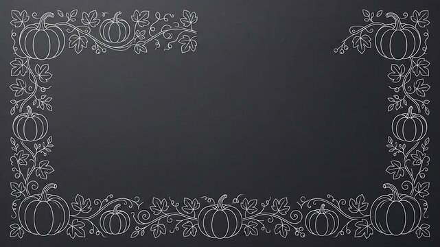 Chalk animation of pumpkins and leaves drawing on dark chalkboard background