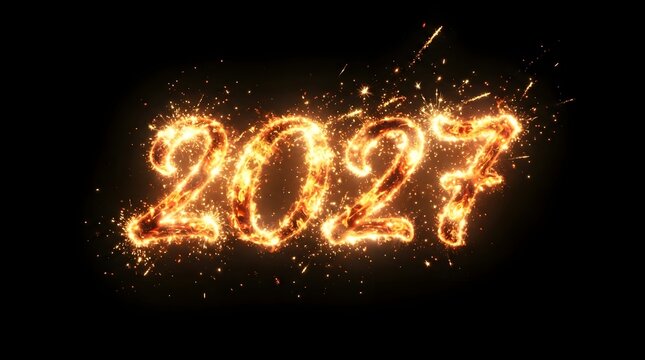 A spectacular and vibrant depiction of the year 2027 illuminated with fiery energy and sparkling brilliance symbolizing hope celebration and the promise of a joyous