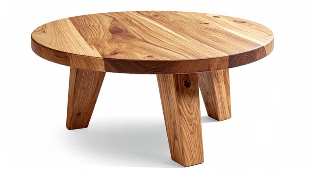 Rustic Round Wooden Coffee Table with Three Legs for Living Room Decor.