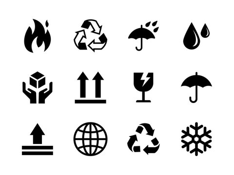 Shipping Packaging and Handling Symbols Icon Set