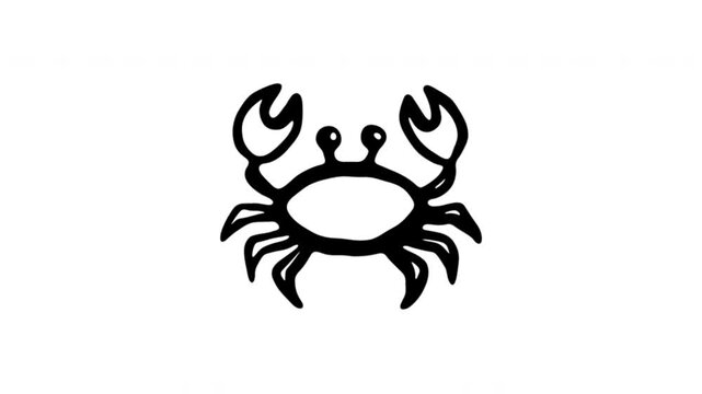 Crab For Seafood Menus And Marine Life Education Doodle Animation. Crustacean Symbol And Ocean Wildlife Use. 4K Video Loopable Overlay Element. Hand-Drawn Animated Icon With Alpha Channel.