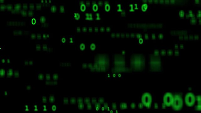 Glowing Green Binary Code Digital Technology Background Animation 4K