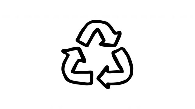 Recycling Symbol For Waste Sorting And Environmental Programs Hand Drawn Doodle Animation. Recycle Logo And Sustainable Resource Management. Green Living Awareness Graphic. 4K Loop With Alpha Channel.