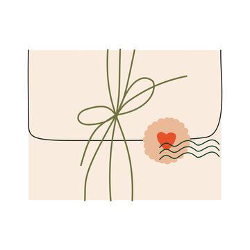 Cute envelope tied with string and heart stamp vector. Perfect for Valentine's Day, love letter, wedding invitation, romantic mail, and greeting card.