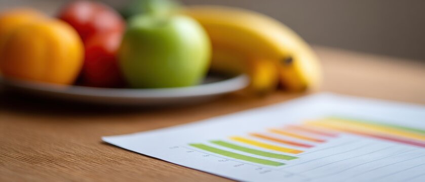 Healthy Lifestyle Progress: Bar Chart with Fresh Fruits and Bananas on Wooden Table