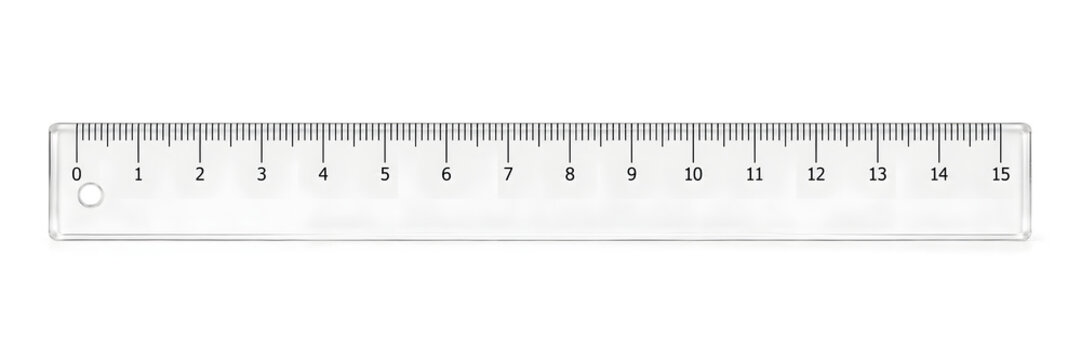 A clear 15-centimeter plastic ruler with black centimeter and millimeter graduations, shown horizontally against white.