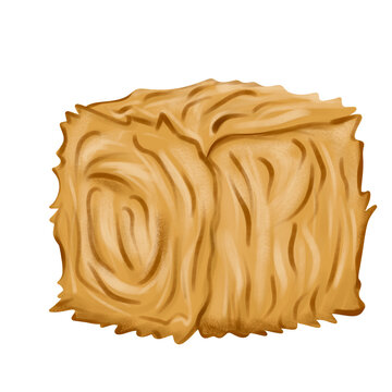 Square straw hay bale watercolor vector illustration isolated on background