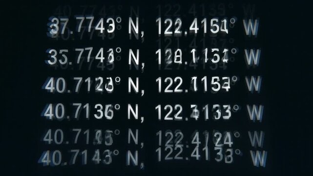 Digital Display of Latitude and Longitude Coordinates, Global Positioning System Data, Navigation Technology Concept