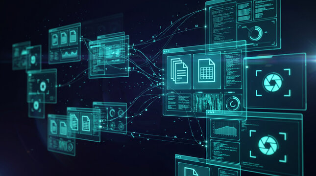 Digital interface showcasing data flow and analysis, symbolizing network connectivity, information management, and technological advancement for IT concepts