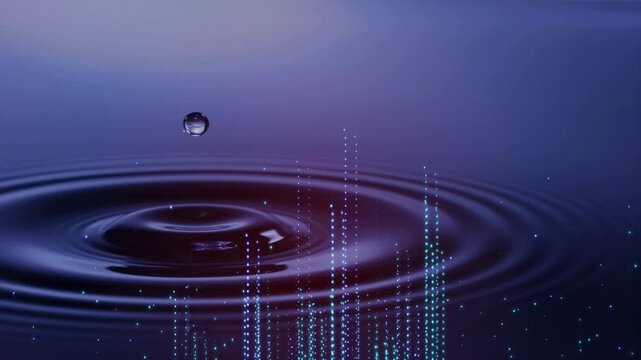 Digital water ripple with binary code reflection and floating droplet