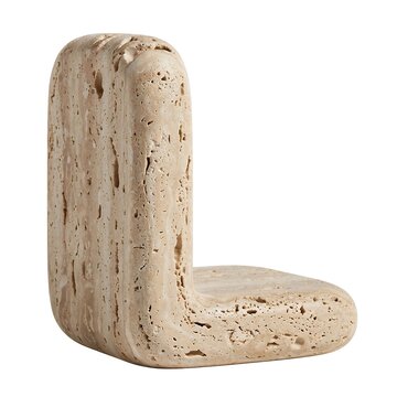 Travertine stone letter l shaped bookend isolated on white background