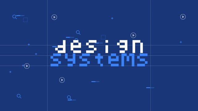 Pixel Art Digital Design Systems Illustration on Blue Grid Background for Technology and Software Development Concepts
