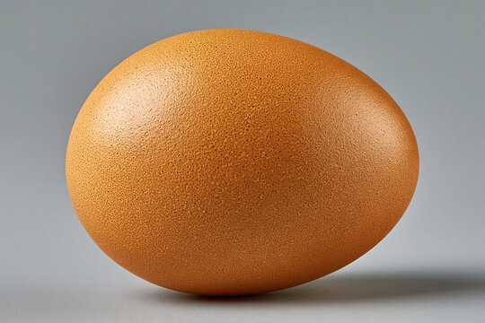 Single brown chicken egg isolated on light grey background with raw food