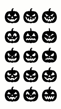 Halloween Holiday Theme. a distinct, symmetrical design. The pumpkins are arranged in a grid pattern, with each pumpkin having a unique expression ranging from wideopen eyes to mischievous smiles.