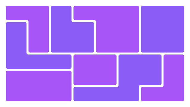 Abstract vector graphic illustration featuring interlocking geometric purple puzzle shapes and rectangular grid patterns arranged into a modern creative decorative layout design composition