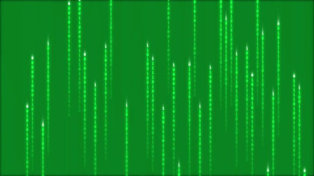Green digital rain cascades down a dark screen