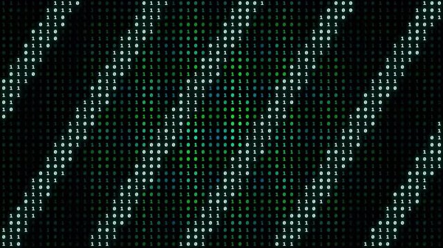 Digital code cascades down a black screen resembling a matrix effect