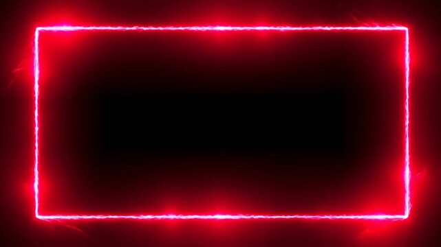 Red electric neon border forming glowing rectangle on black background with lightning