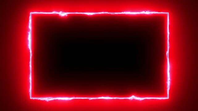 Red neon rectangle with flickering white electric arcs around dark center