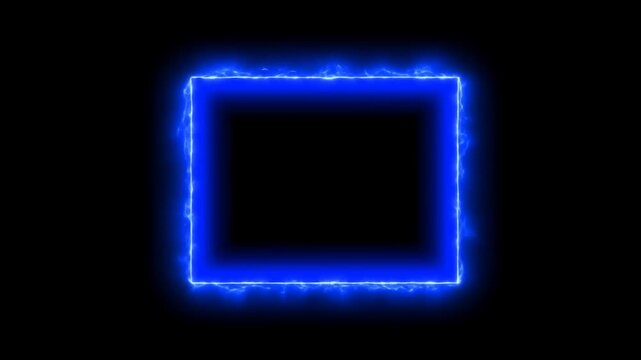 Blue glowing rectangle border expanding with electric energy edges on black background