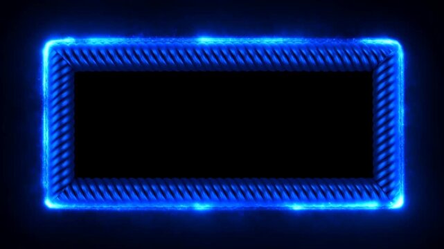 Glowing blue rope frame with light sparks along edges on black background, static border design