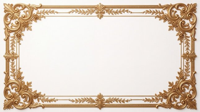 Ornate vintage golden rectangular frame with decorative carvings