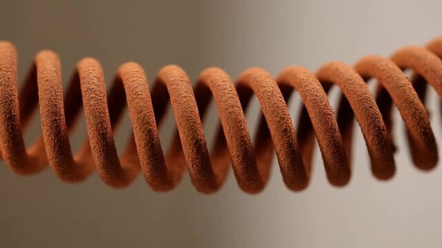 Metal coil spring in closeup against a neutral background with polished curved