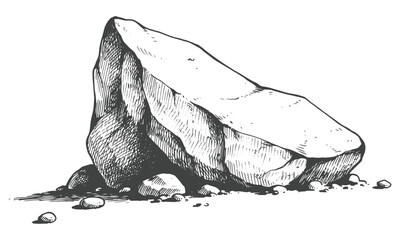 Hand drawn sketch of a large jagged boulder and scattered pebbles vector illustration for landscape design © Nazmul
