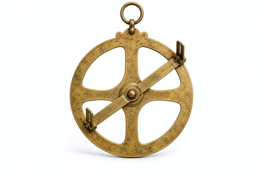 Antique Brass Mariners Astrolabe Isolated on White