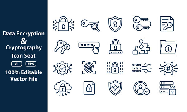 Black Outline Cybersecurity Icons Seat for Data Protection