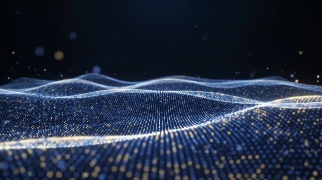 Gold Blue Corporate Particle Wave Dot Grid Premium Glowing Background