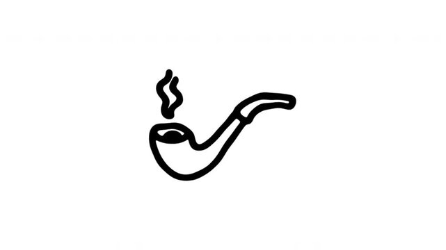 Smoking Pipe For Tobacco Use And Relaxation Hand Drawn Doodle Animation. Tobacco Pipe And Smoking Symbol. Vintage Smoking Accessory For Video Overlays. 4K Loop With Alpha Channel.