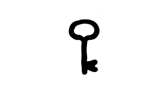 Key For Access And Unlocking Wiggle Doodle Animation With Alpha Channel. Lock Key And Security Access, Transparent Background. 4K Loop Hand Drawn Icon.