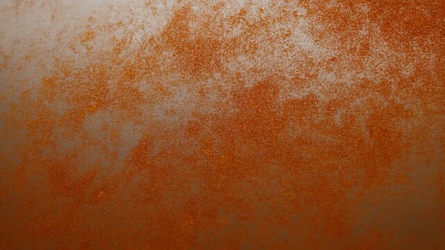 Rusty metal surface with orange rust spots and soft gray gradient, static closeup texture